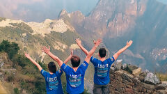Arrival of the group of hikers at Machu Picchu